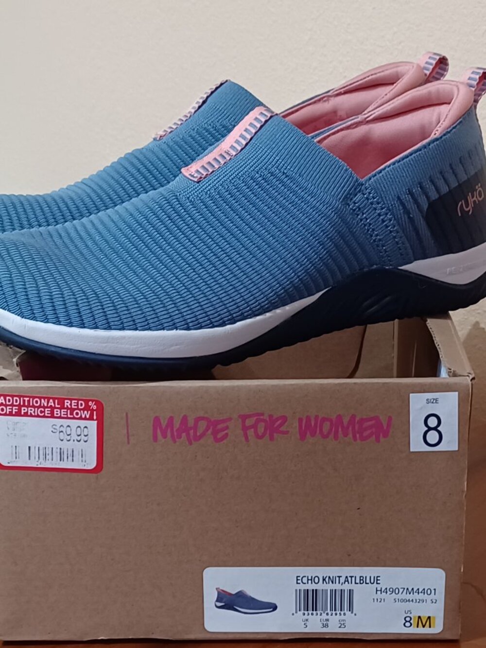 NWOB Ryka Echo Knit Slip On Sneakers NEW Size 8 M Atlantic Blue - Picture 6 of 6